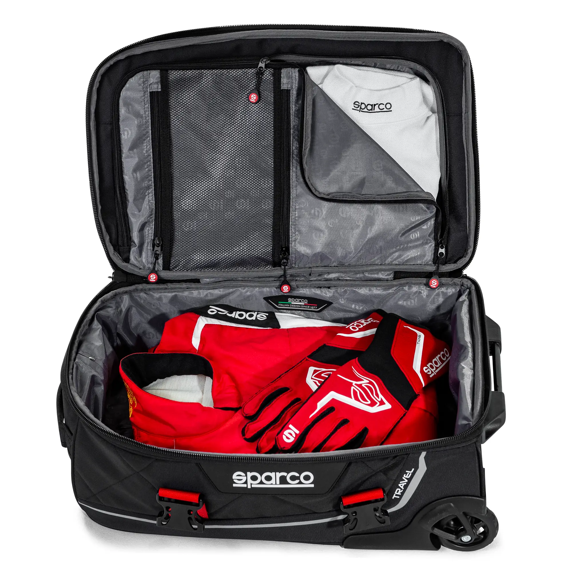 Sparco TRAVEL сумка дорожная на колесах (55 Х 35 Х 25 см.), черный/красный